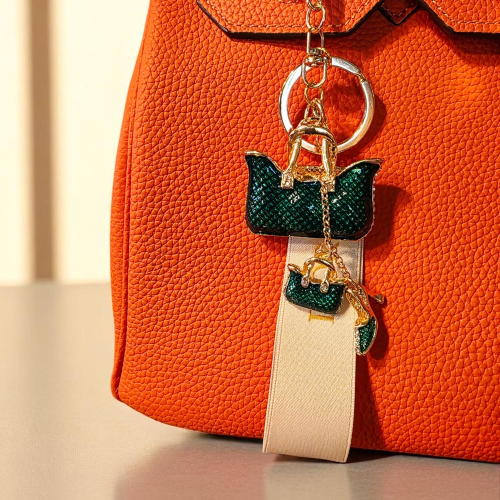 SALE!! Handbag Charm with Green and Gold Accents